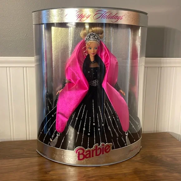 Toys | Happy Holidays Barbie Black And Pink Dress | Poshmark